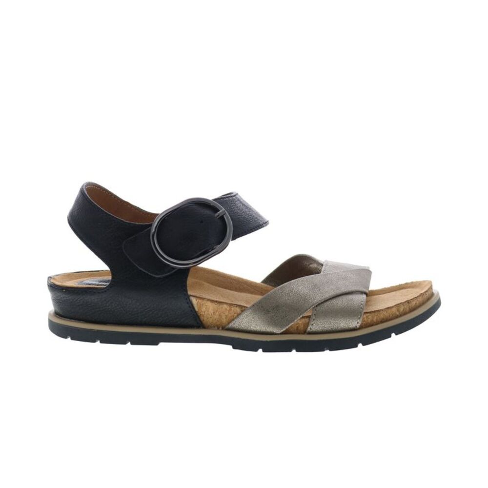 Black Sandals with Cork Footbed and Rubber Sole